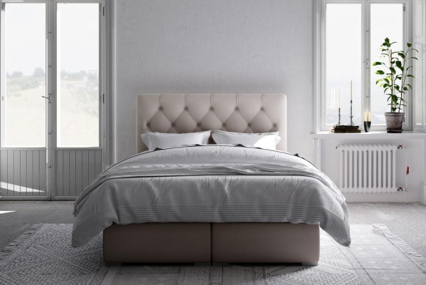 Letto boxspring doppio in pelle di lusso con funzione contenitore, nuovo.