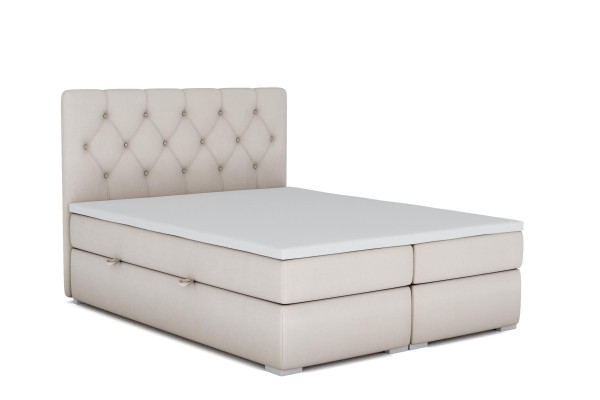 Letto boxspring doppio in pelle di lusso con funzione contenitore, nuovo.