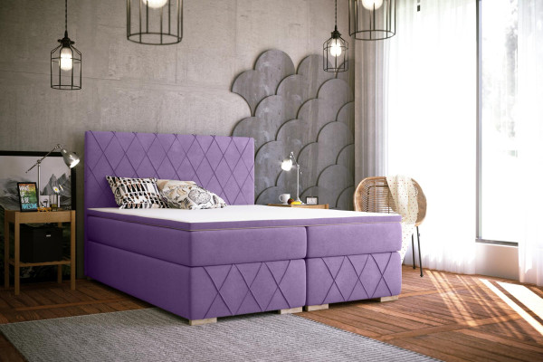 Set completo di materasso e topper Letto boxspring viola imbottito 180x200cm Letti