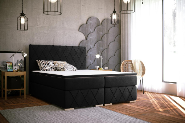 Set completo Materasso & Topper Letto Boxspring Nero Imbottito 180x200cm Letti