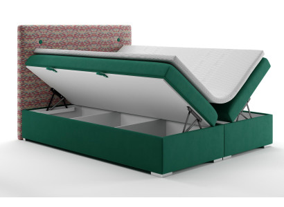Letto boxspring matrimoniale completo per hotel con materasso topper funzione box.