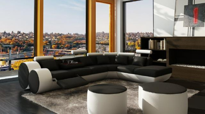Divano ad angolo Sofa Divano Imbottito Salotto Divano ad angolo in Pelle Set di divani Madrid.