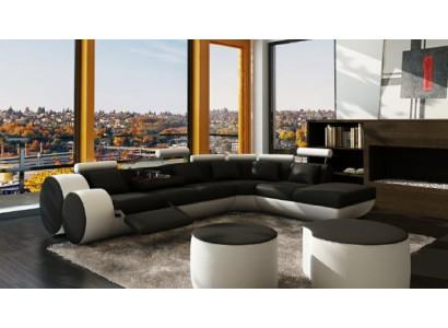 Divano ad angolo Sofa Divano Imbottito Salotto Divano ad angolo in Pelle Set di divani Madrid.