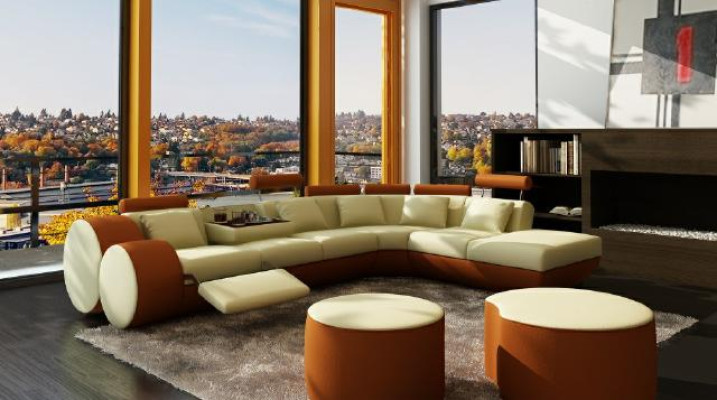 Divano ad angolo Sofa Divano Imbottito Salotto Divano ad angolo in Pelle Set di divani Madrid.