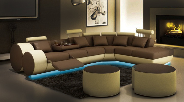 Divano ad angolo Sofa Divano Imbottito Salotto Divano ad angolo in Pelle Set di divani Madrid.
