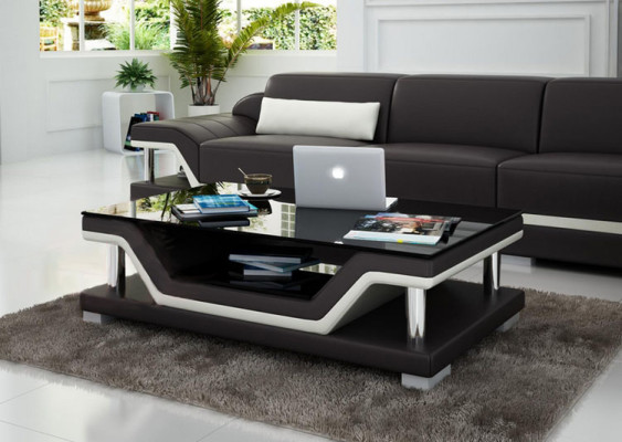 Tavolino design in pelle e vetro moderno #SB3009