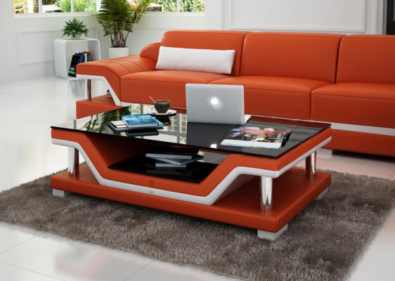 Tavolino design in pelle e vetro moderno #SB3009