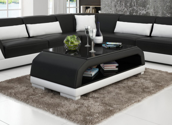 Tavolino design imbottito in pelle e vetro moderno Tavoli 6108