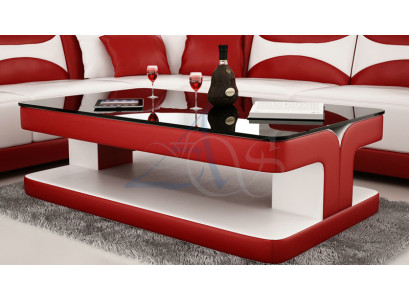 Tavolino design in pelle e vetro per tavoli moderni imbottiti.