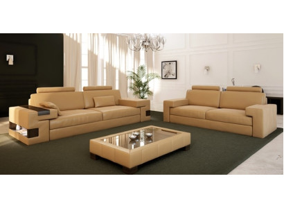 Divano in pelle, set di divani 3+2+1, divano, seduta, imbottitura, set di divani Nassau marrone.