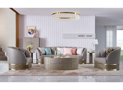 Design Arredamento Mobili Set di divani 3+1 posti Divano in pelle con imbottitura