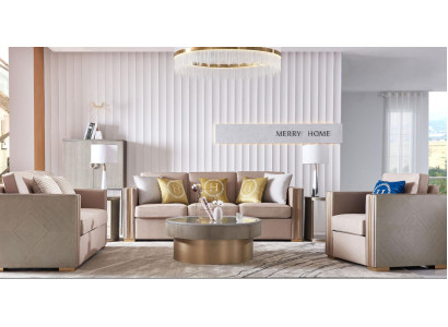Divano design sedile imbottito 3+1 posti Beige Set di divani in velluto Acciaio inossidabile Nuovo