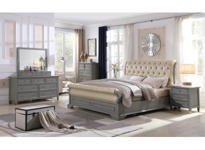 Set da camera da letto di lusso del designer in legno 180x200cm Letto 2x Comodino 3 pezzi.