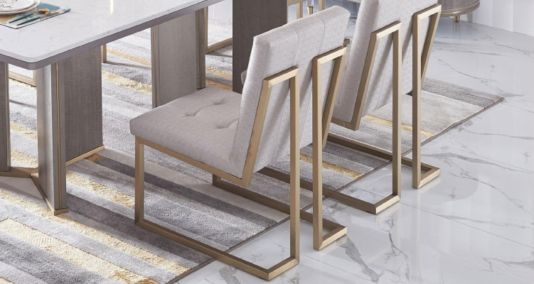 Set di sedie da pranzo design in metallo e tessuto, 6 poltrone da lounge.