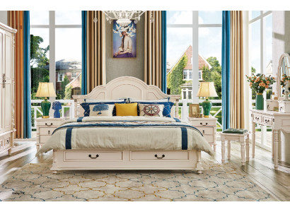 Set da camera da letto Letto Comodino Armadio Sedia Toeletta Design 6 pezzi.