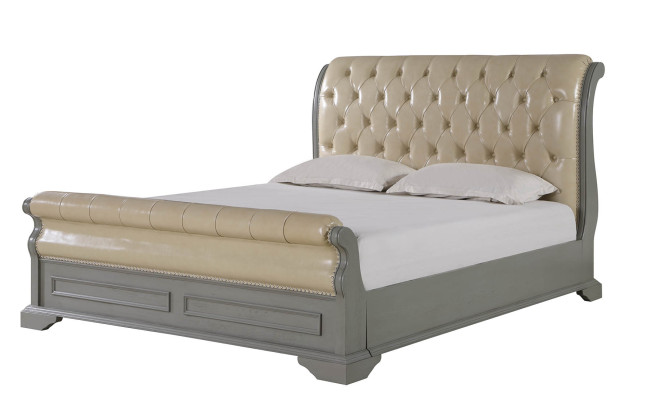 Letto design Chesterfield grigio 180x200 Letto matrimoniale Letti Tessuto Letto in pelle Mobili