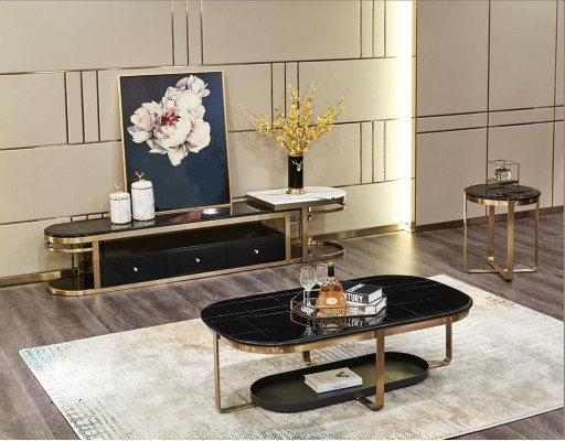 Set da soggiorno: credenza, tavolino, tavolino da caffè, tavolo, 3 pezzi completo.