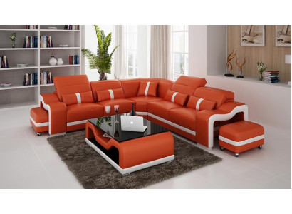 Disegno divano ad angolo in pelle a forma di L con divano, sofà, divano ad angolo imbottito.