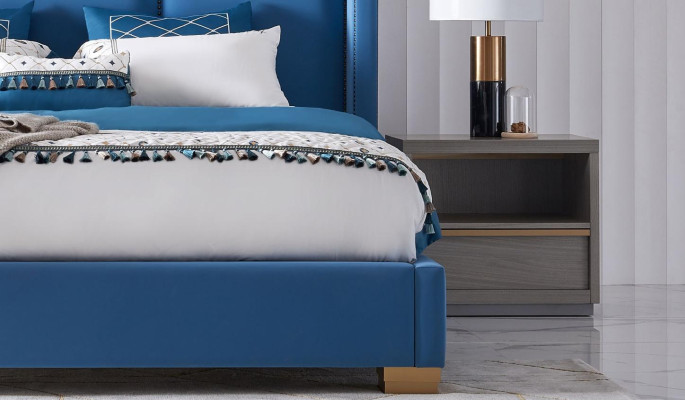 Design della camera da letto lussuoso letto 180x200 telaio letto matrimoniale in tessuto blu