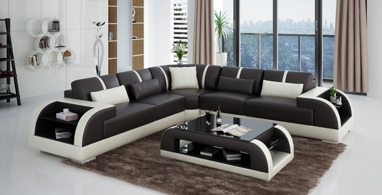 Disegno angolo divano in pelle Beige moderno componibile a L