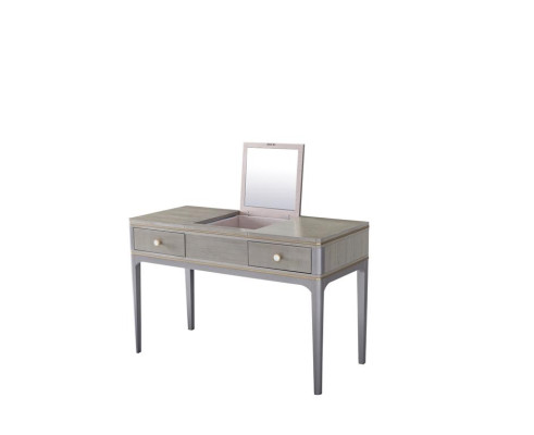 Tavolo truccante da designer con specchio decorativo per cosmetici.
