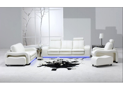 Divano in pelle, divano di design con zona living, set moderno composto da divano a 3 posti, a 2 posti e poltrona A1112.