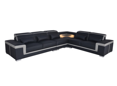 Divano XXL ad angolo in pelle, paesaggio d'interni, set di mobili, design moderno, divano forma a "L", G8020B.