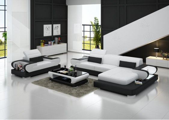 Design XXL Divano ad angolo in pelle Sofa Poltrona Imbottito Paesaggio abitativo G8002E