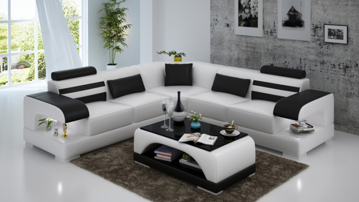 Pelle Divano morbido Salotto Composizione ad angolo Angolo Disegno Set di divani Moderno Divano USB