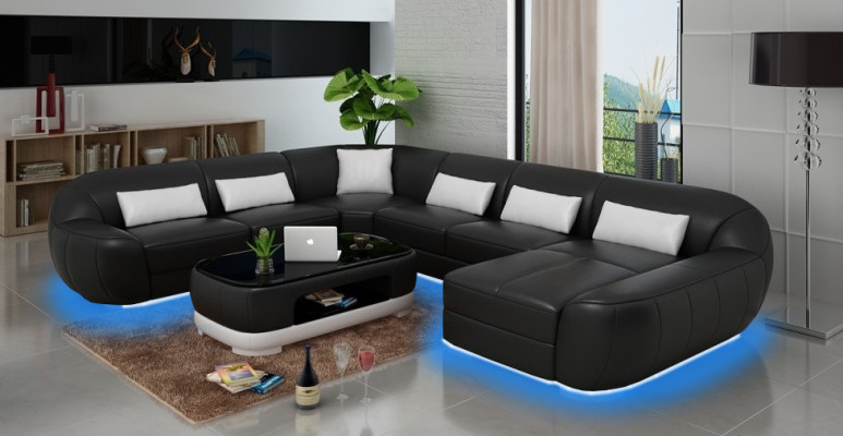 Acquista il moderno divano d'angolo in pelle di lusso a forma di U per il tuo soggiorno.