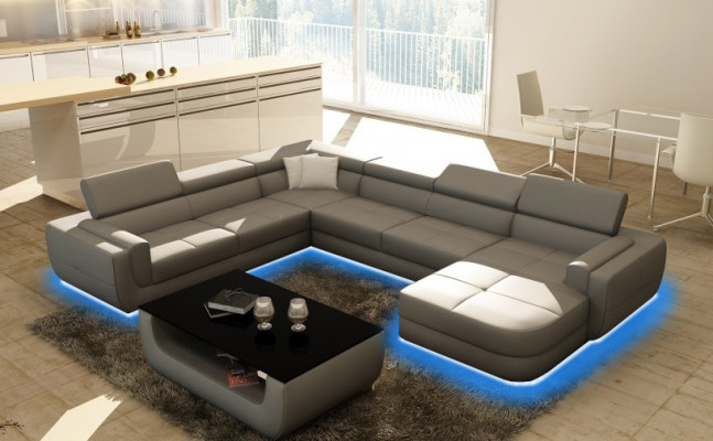 Designersofa seduta imbottita angolo divano in pelle divano con USB cuscino nuovo