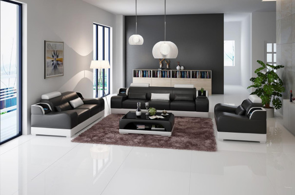 Set di divani in pelle 3 pezzi. Design Leder 3 + 1 + 1 divani.