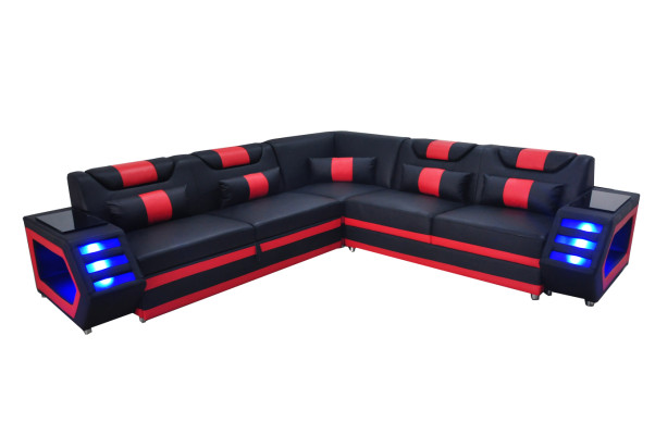 Design pelle imbottita angolo divano imbottito angolo paesaggio divano abitativo USB LED