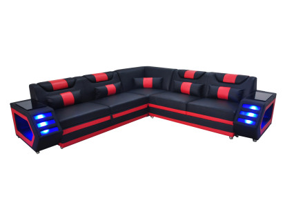 Design pelle imbottita angolo divano imbottito angolo paesaggio divano abitativo USB LED