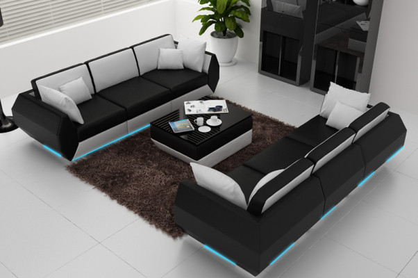 Divano in pelle Divano Set da soggiorno 3+3 posti Design Moderno Set di divani USB Nuovo