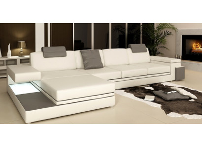 Divano soggiorno divano in pelle divano imbottito set di sedute moderno illuminato LED + USB