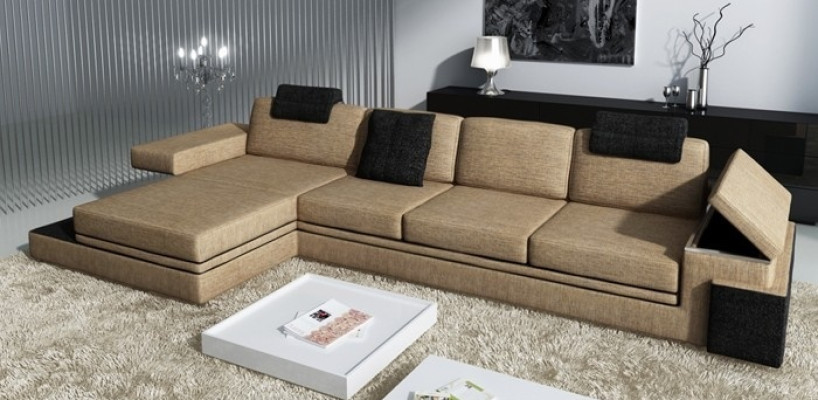 Design moderno del soggiorno Divano in tessuto Tessuto Divano Set per il living con luci a LED + USB