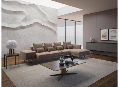 Set soggiorno 3 pezzi angolare divano sofà a L tavolino in legno