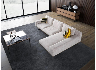 Divano in tessuto di lusso per il soggiorno a forma di L con design, 2 tavolini.