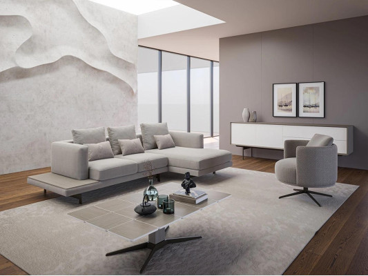 Divano angolare soggiorno a forma di L nuovo poltrona lusso tavolino in legno.