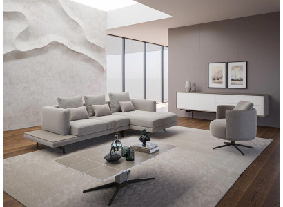 Divano angolare soggiorno a forma di L nuovo poltrona lusso tavolino in legno.