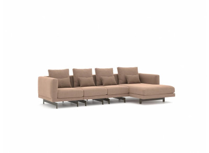 Mobili imbottiti beige di lusso, set da salotto ad angolo, divano ad angolo forma L, arredamento design.