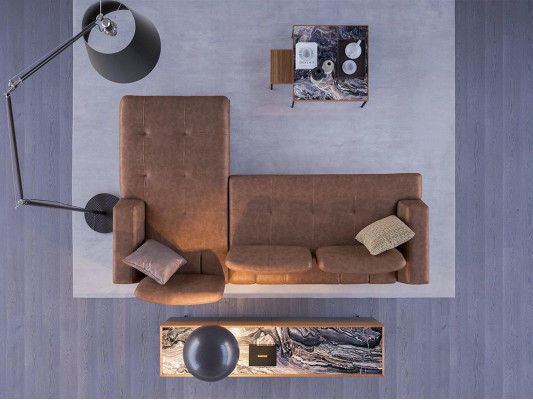 Soggiorno Divano ad angolo in pelle a forma di L Mobili imbottiti Moderni Divano Relax