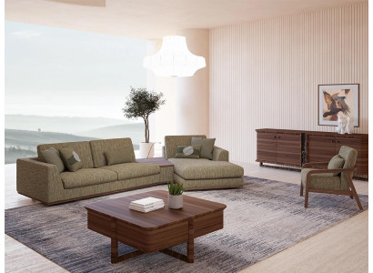 Set soggiorno 2 pezzi completo divano angolare a L relax poltrona moderna tessuto