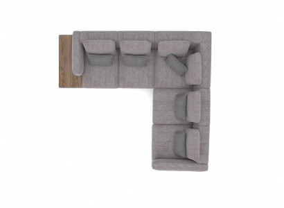 Divano ad angolo a forma di L grigio, design, tessuto di lusso per soggiorno.