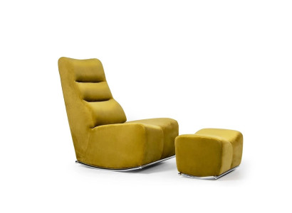 Giallo lusso completo poltrona con poggiapiedi, arredamento soggiorno tessuto design.