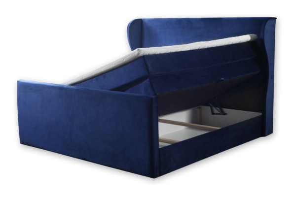 Letto matrimoniale di design in stile moderno con elementi minimalisti.