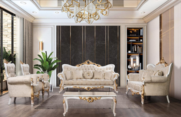 Divano 3311 Set di sedili Design Divano Imbottito Divani Classici Tavolino.