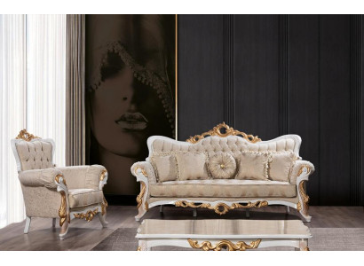Divano 3311 Set di sedili Design Divano Imbottito Divani Classici Tavolino.
