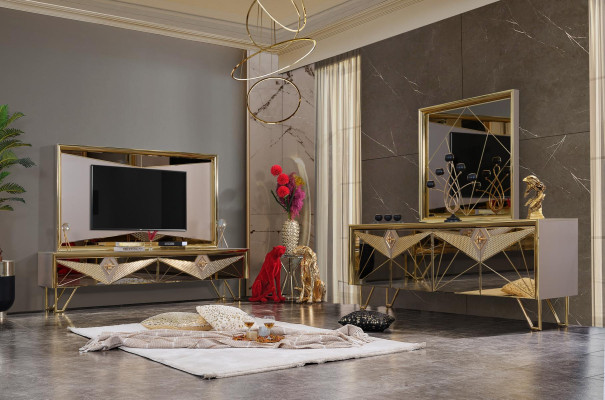 Set di sedute Armadio Armadio Comò TV-Comò in design esclusivo con elementi dorati.